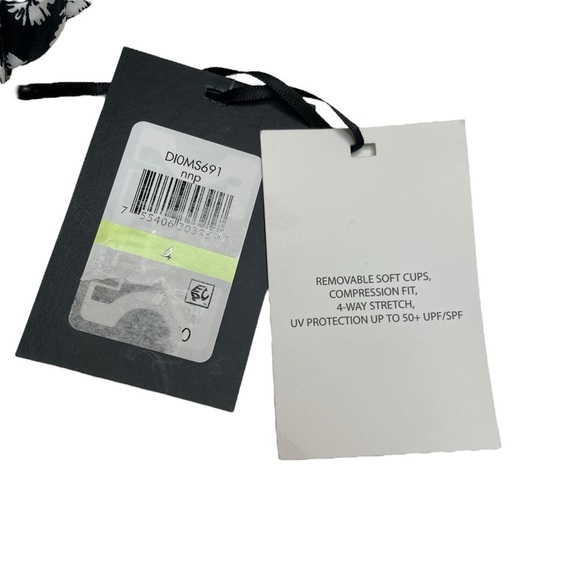 DKNY Ruffle Neck One-Piece Swimsuit Black White Floral Size 4 New - Picture 5 of 7